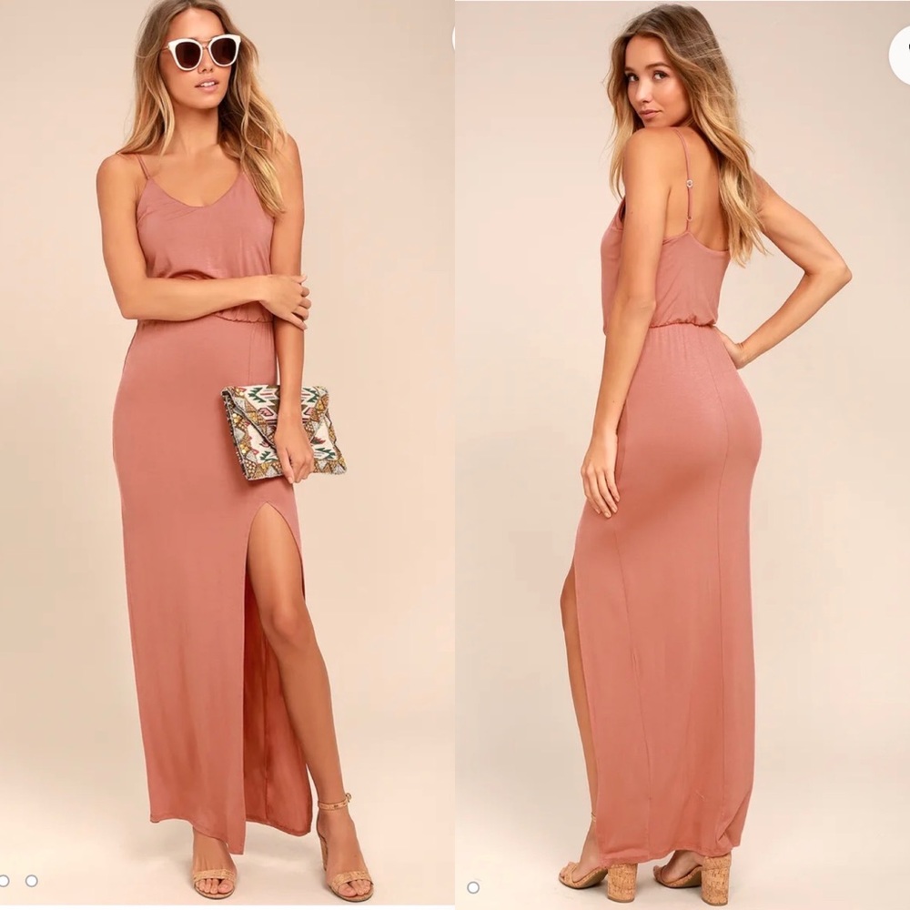 Lulus Watch the Sunset Rusty Rose Maxi Dress - Small
